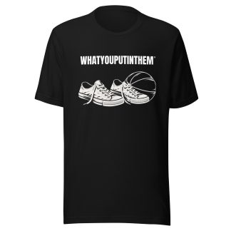 The Game basketball t-shirt with worn court shoes and basketball design